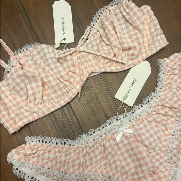 NWT for love and lemons pink gingham lingerie set - Picture 12 of 16